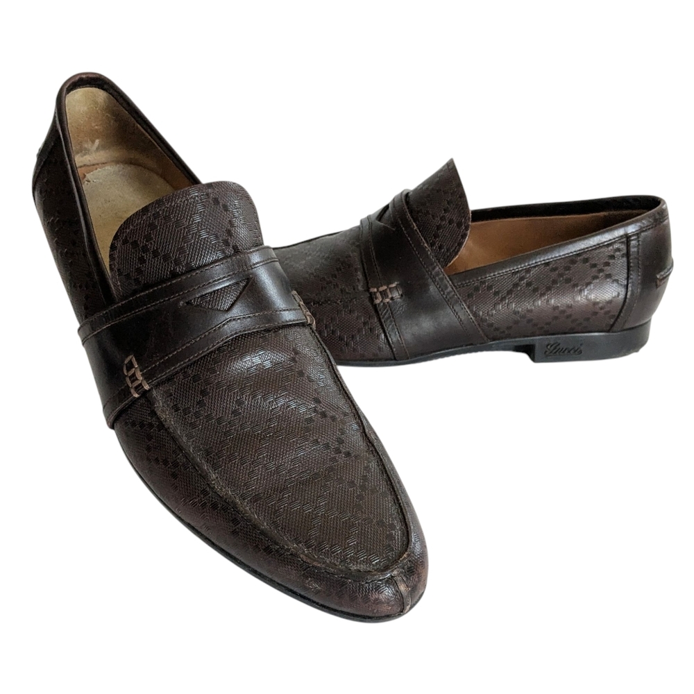 Gucci Hilary Diamond Leather Loafers Size 8